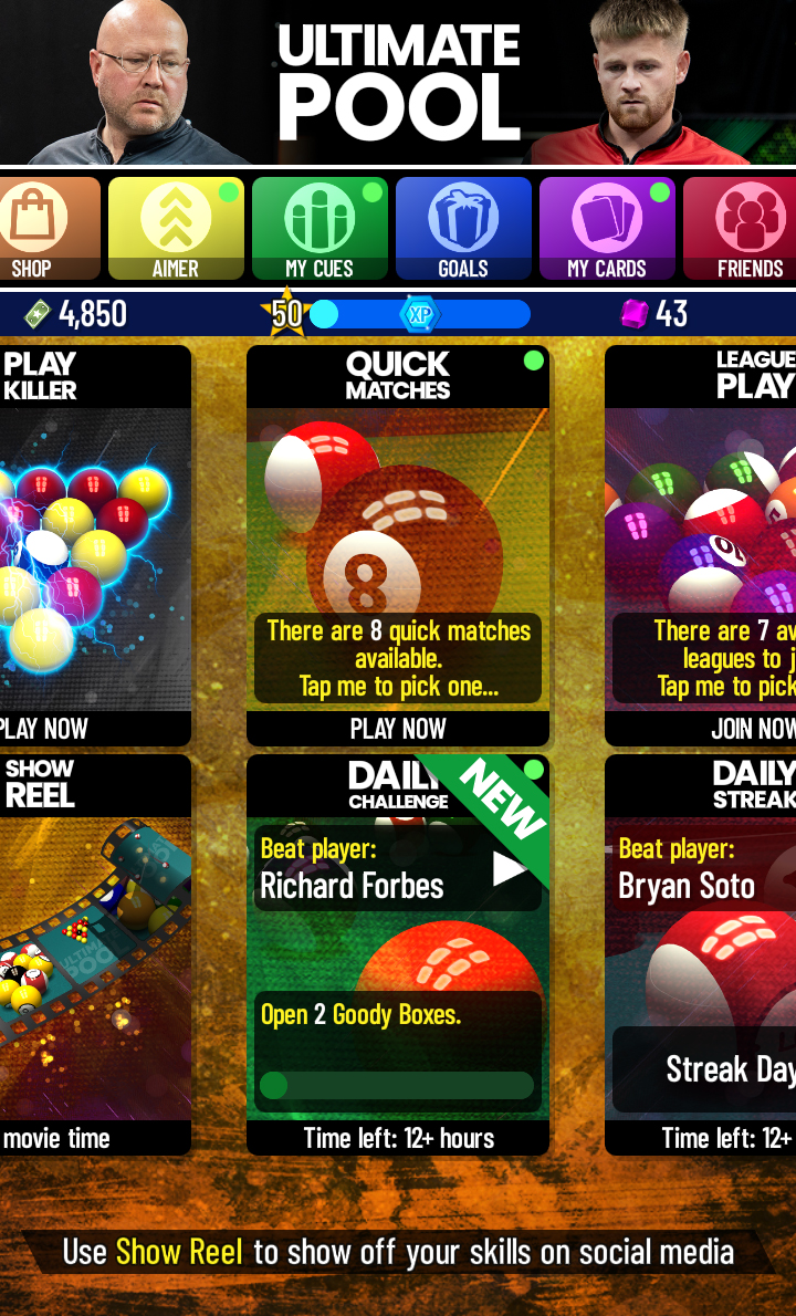 Ultimate Pool menu